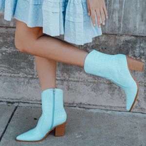 Lulu’s Blue Croc Mid-Calf Cowboy Boots 8.5